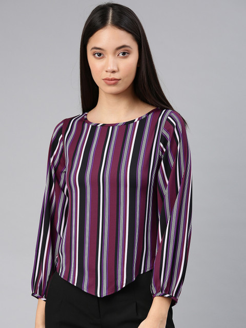 

French Connection Women Purple Striped Top