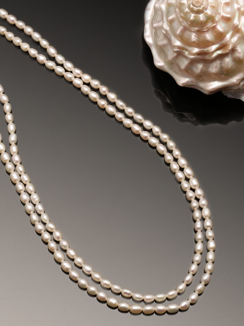 

Sepia Women Off White Double Layer Oval Shaped Pearl Necklace