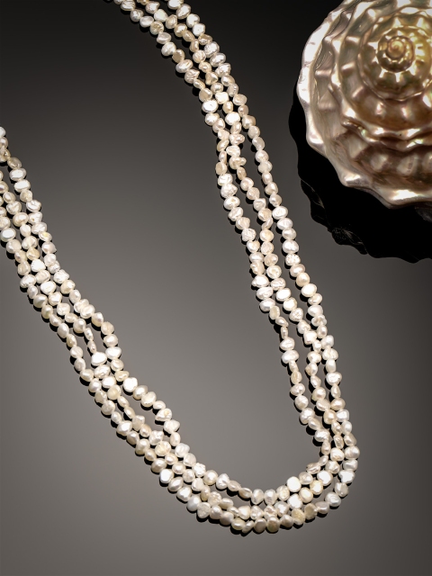 

Sepia Women White Triple Line Layered Pearl Necklace