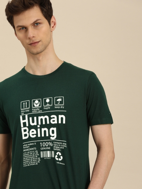 

ether Men Green Printed Round Neck T-shirt