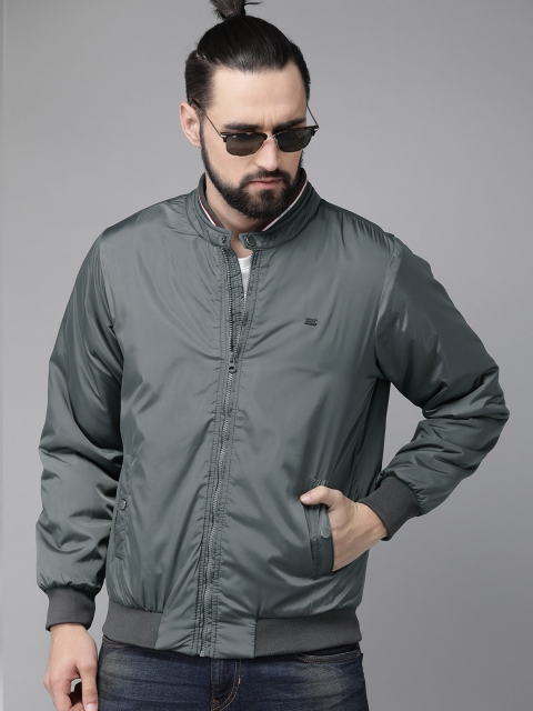 

Roadster Men Charcoal Grey Solid Bomber Jacket