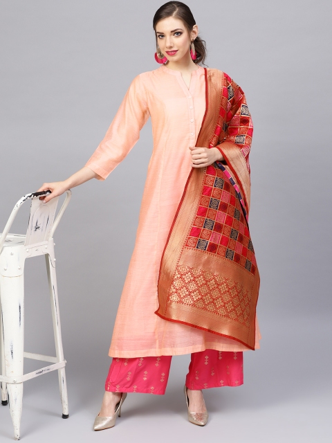 

Varanga Women Peach-Coloured Solid A-Line Kurta With Dupatta