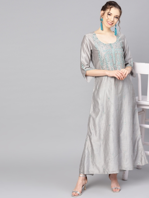

Varanga Women Grey Embroidered Kurta with Trousers