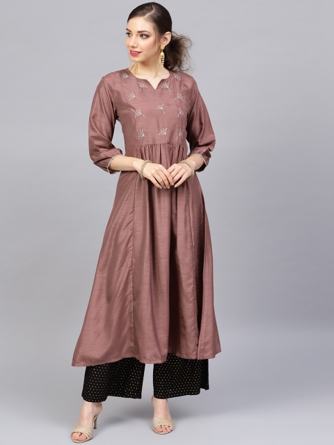 

Varanga Women Mauve Zari Yoke Design A-Line Kurta