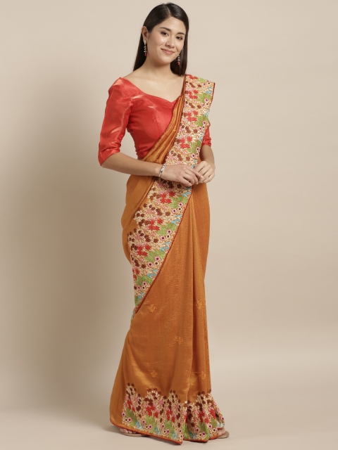 

Kvsfab Mustard Yellow Embroidered Silk Blend Saree