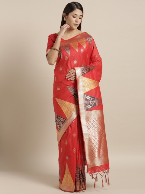 

Kvsfab Red Woven Design Silk Blend Saree