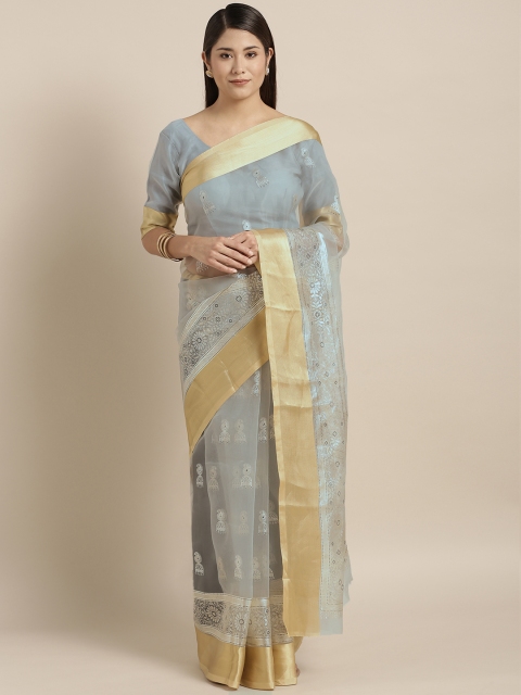 

Kvsfab Grey Printed Organza Saree