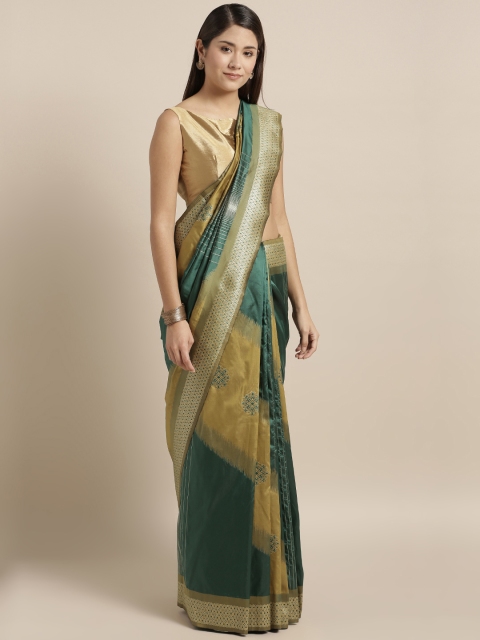 

Kvsfab Green & Mustard Yellow Silk Blend Woven Design Saree