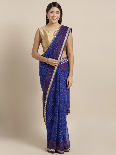 

Kvsfab Navy Blue Poly Georgette Printed Bandhani Saree