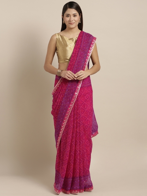 

Kvsfab Pink & Purple Poly Georgette Printed Bandhani Saree
