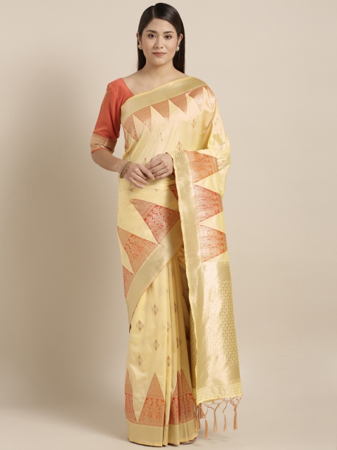 

Kvsfab Cream-Coloured Woven Design Silk Blend Saree