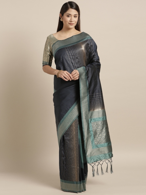 

Kvsfab Navy Blue & Teal Silk Blend Woven Design Saree
