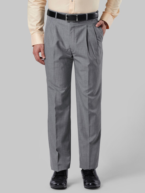

Raymond Men Grey Regular Fit Striped Formal Trousers