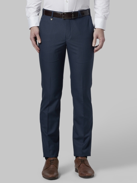 

Park Avenue Men Navy Blue Slim Fit Checked Regular Trousers