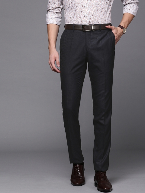 

Raymond Men Navy Blue Slim Fit Self Design Formal Trousers