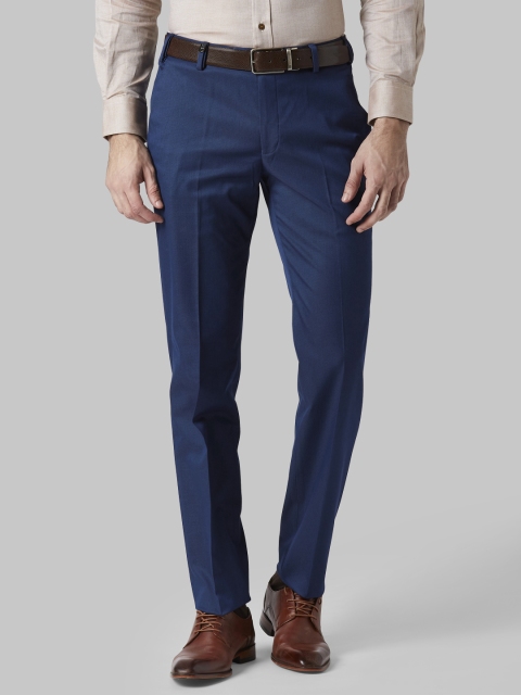 

Park Avenue Men Navy Blue Slim Fit Self Design Formal Trousers