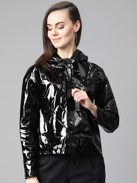 

FOREVER 21 Kendall & Kylie Women Black Solid Hooded Sweatshirt
