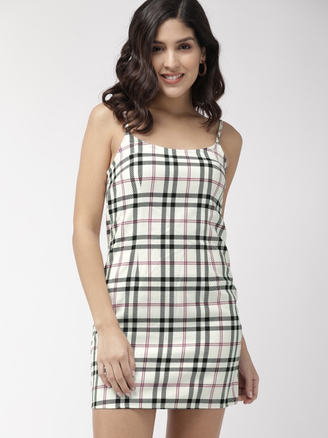 

FOREVER 21 Women Cream-Coloured & Black Checked Sheath Dress