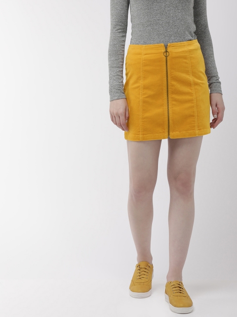 

FOREVER 21 Women Mustard Yellow Solid Straight Mini Skirt