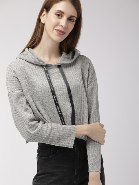 

FOREVER 21 Women Grey Solid Cropped Pullover Sweater