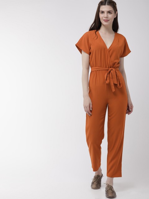 

FOREVER 21 Women Rust Orange Solid Basic Jumpsuit