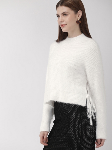 

FOREVER 21 Women White Ribbed Pullover Sweater