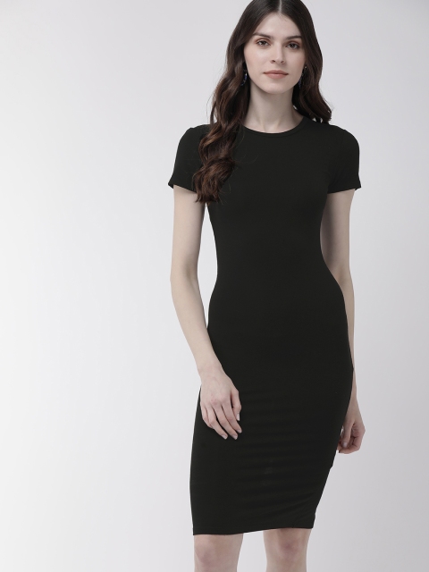 

FOREVER 21 Women Black Solid Knitted Bodycon Dress