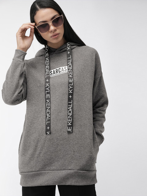 

FOREVER 21 Women Grey Printed Hooded Sweatshirt