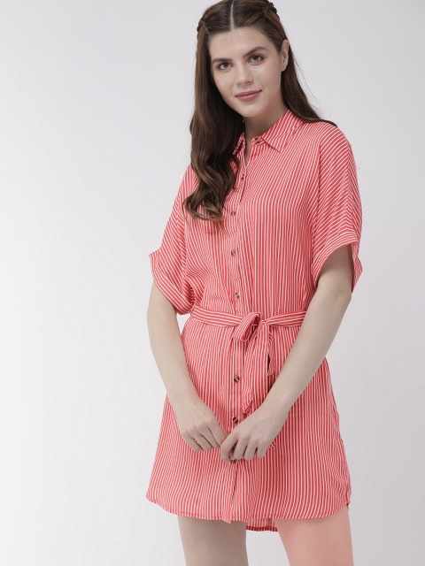 

FOREVER 21 Women Red & White Striped Shirt Dress