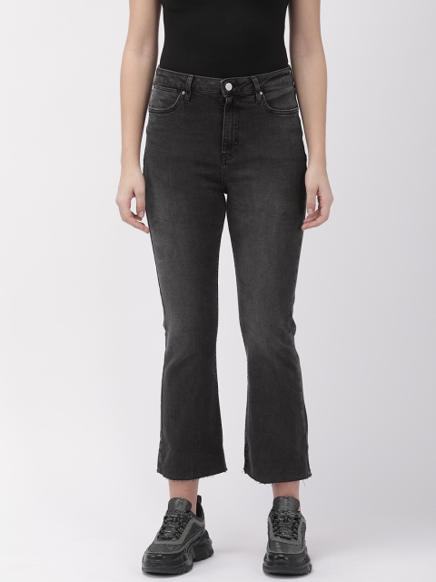 

FOREVER 21 Women Black Mid-Rise Clean Look Flared Stretchable Jeans