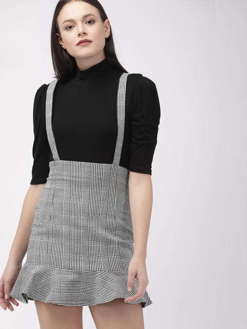 

FOREVER 21 Women White Checked Pinafore Dress