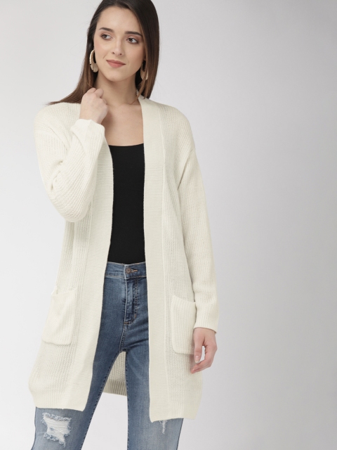 

FOREVER 21 Women Off-White Self Design Front-Open Sweater