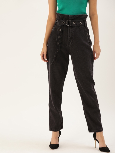 

FOREVER 21 Women Black Regular Fit High-Rise Clean Look Jeans