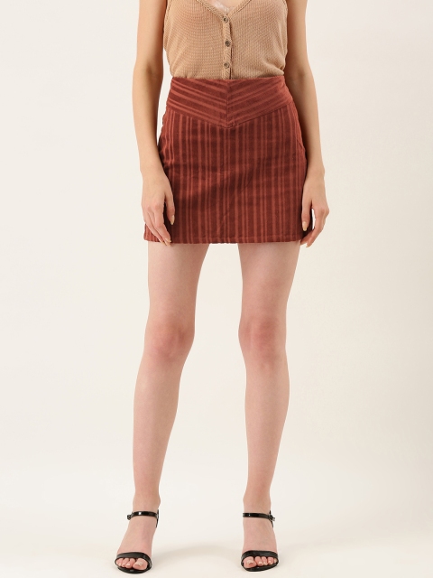

FOREVER 21 Women Brown Striped Straight Mini Skirt