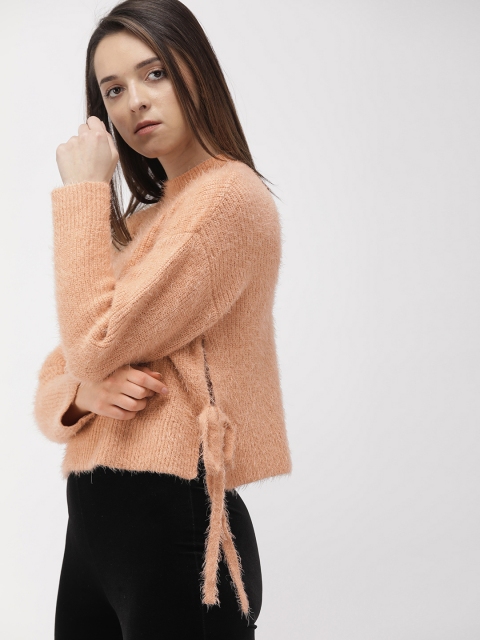 

FOREVER 21 Women Peach-Coloured Self Design Pullover Sweater