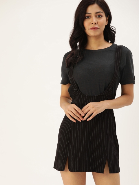 

FOREVER 21 Women Black Striped Fit and Flare Dress
