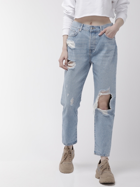 

FOREVER 21 Women Blue Regular Fit Mid-Rise Highly Distressed Jeans