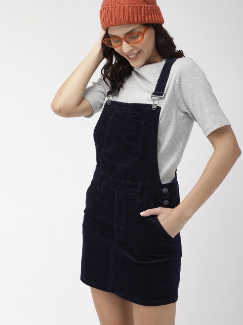 

FOREVER 21 Women Navy Blue Solid Pinafore Dress