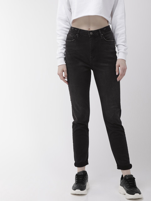 

FOREVER 21 Women Black Regular Fit Mid-Rise Clean Look Stretchable Jeans