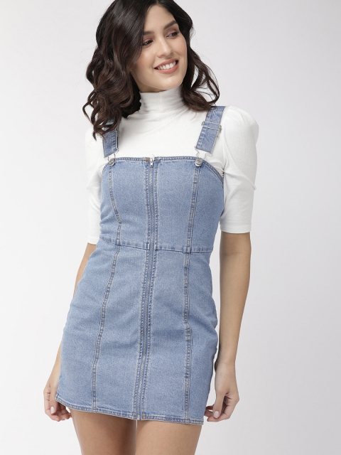 

FOREVER 21 Women Blue Solid Denim Pinafore Dress
