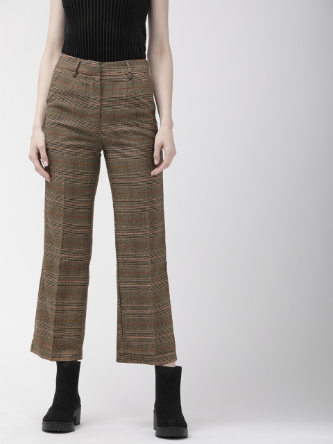 

FOREVER 21 Women Brown & Black Regular Fit Checked Cropped Regular Trousers