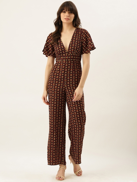 

FOREVER 21 Women Brown & Black Printed Basic Jumpsuit