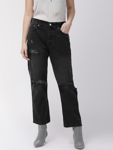 

FOREVER 21 Women Black Flared Fit High-Rise Highly Distressed Stretchable Jeans