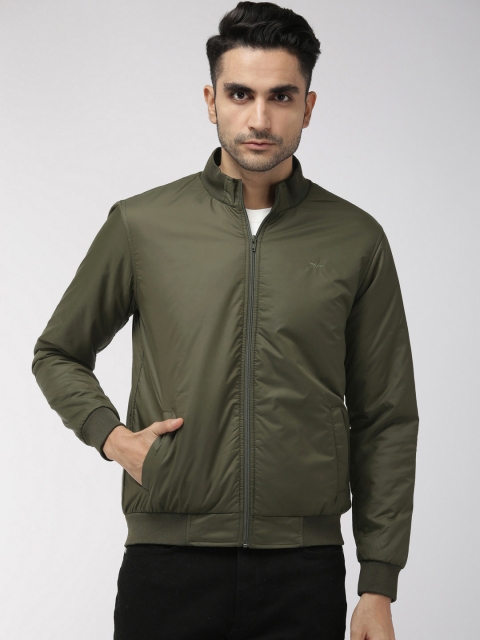 

Park Avenue Men Play Olive Green Solid Slim Fit Bomber Jacket