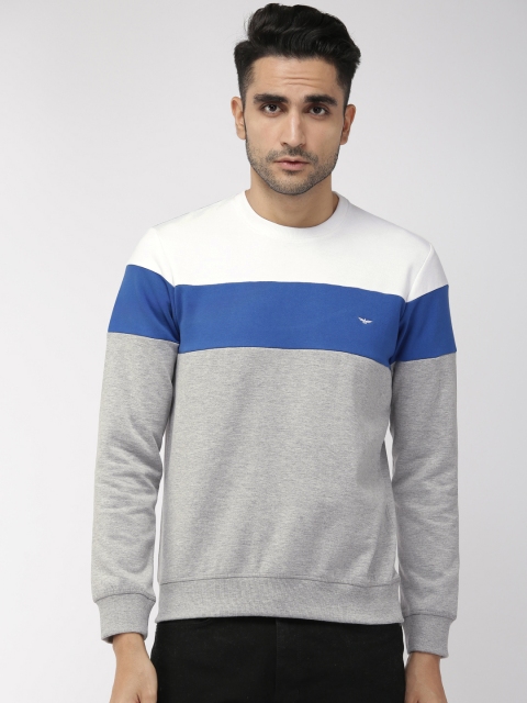 

Park Avenue Men Blue & Grey Colourblocked Slim Fit Sweatshirt
