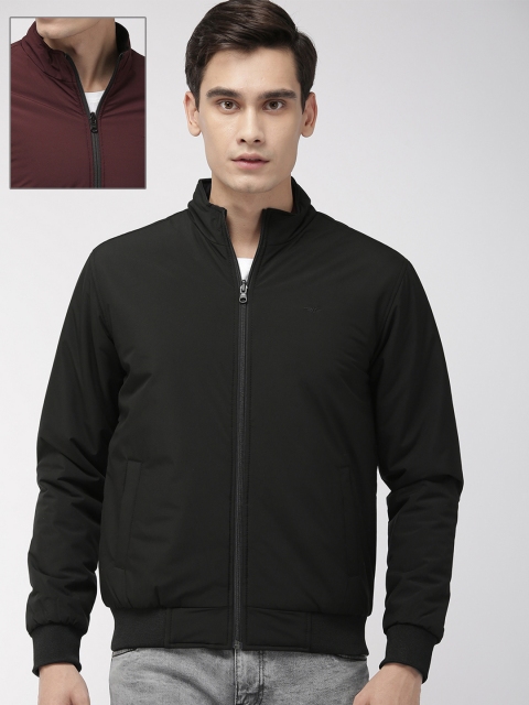 

Park Avenue Men Black & Maroon Slim Fit Solid Reversible Bomber Jacket