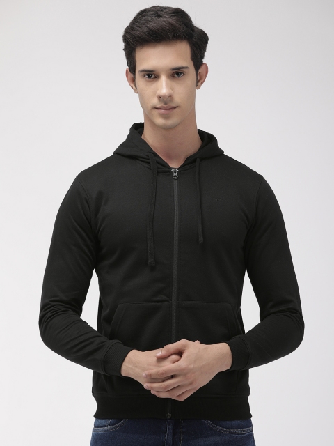 Men Black Solid Slim Fit Hooded Sweatshirt