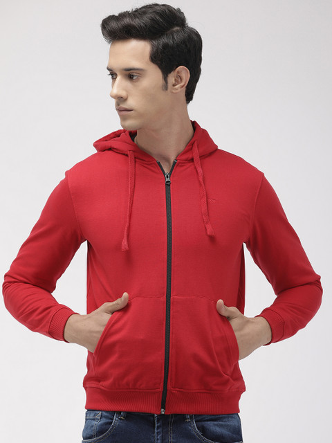 

Park Avenue Men Red Solid Slim Fit Hooded Sweatshirt