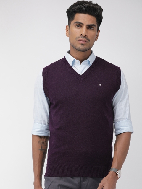 

Raymond Men Purple Solid Pullover Sleeveless Sweater