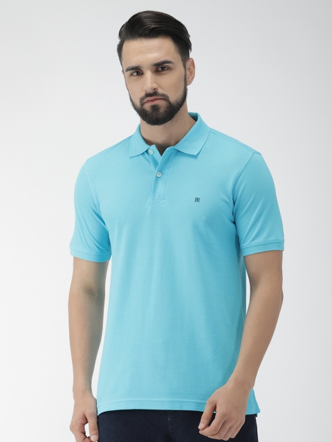 

Raymond Men Turquoise Blue Solid Polo Collar Pure Cotton T-shirt